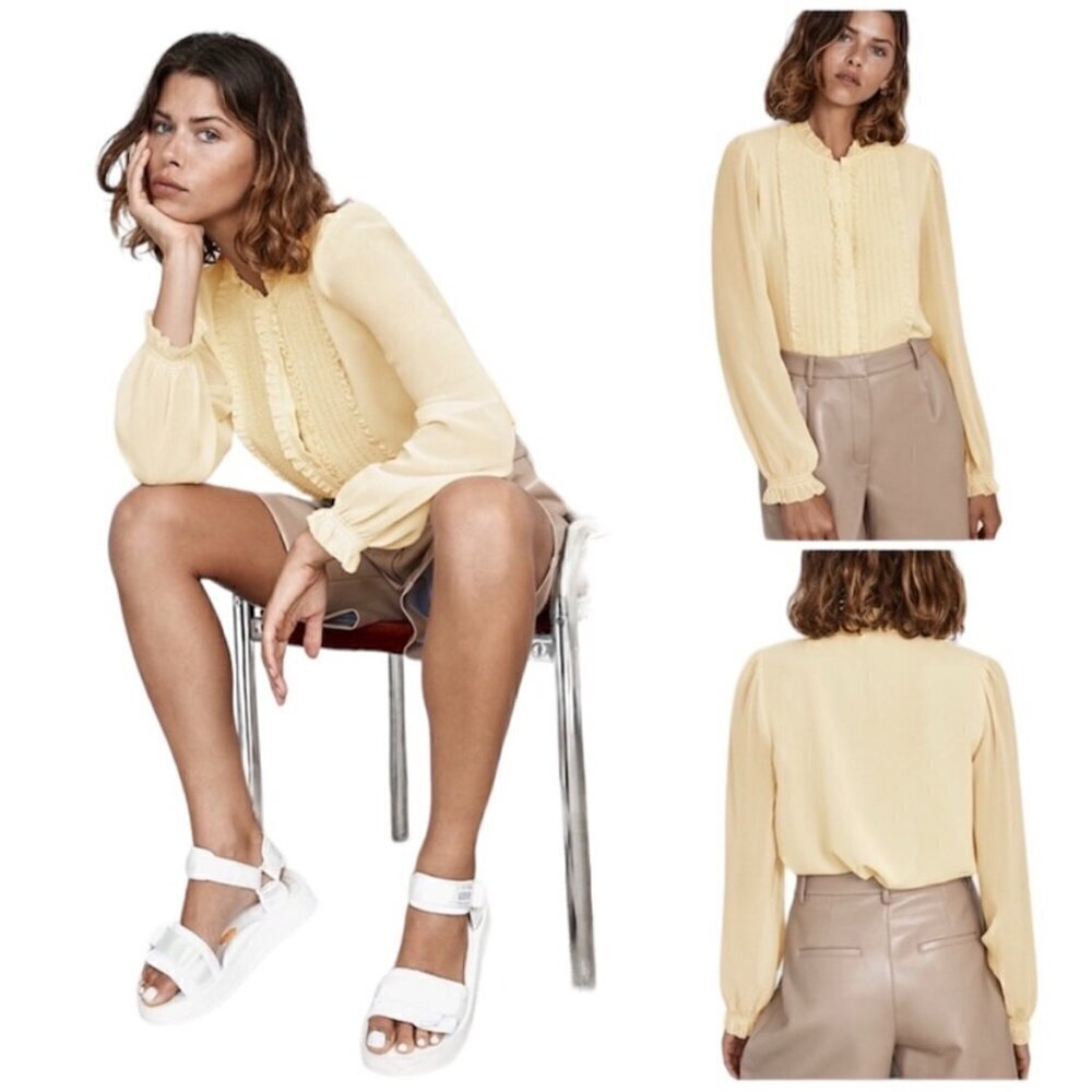 ARITZIA Wilfred Butter Yellow Tuxedo Fiji Blouse US XS